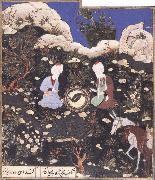 unknow artist Elijah and khizr as mirror images,near the fount of life where their twin fish have resuscitated China oil painting reproduction